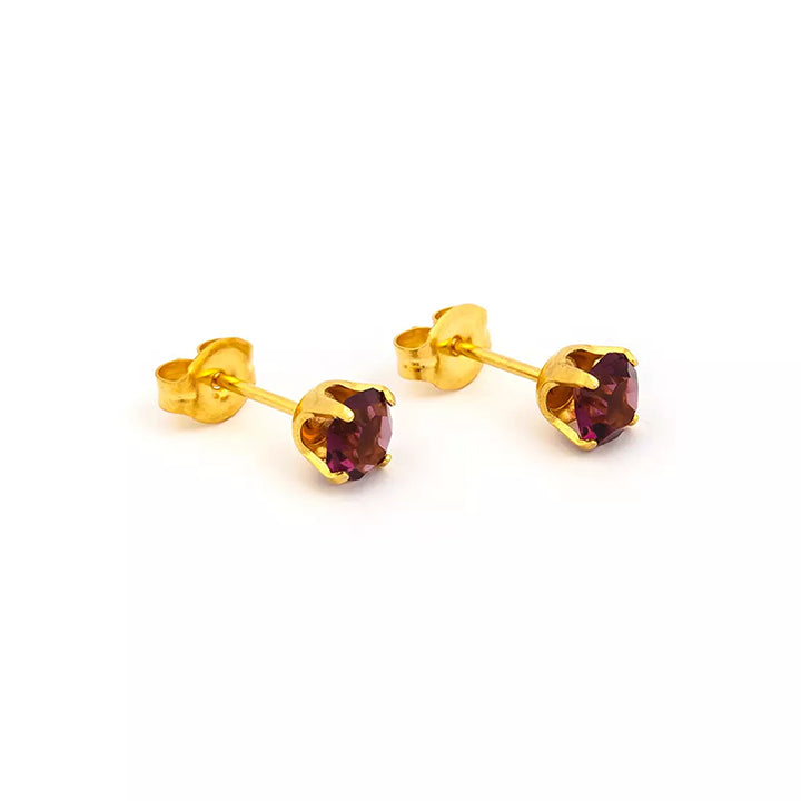5MM February Amethyst 24K Pure Gold Plated Ear Studs | Ideal for everyday wear