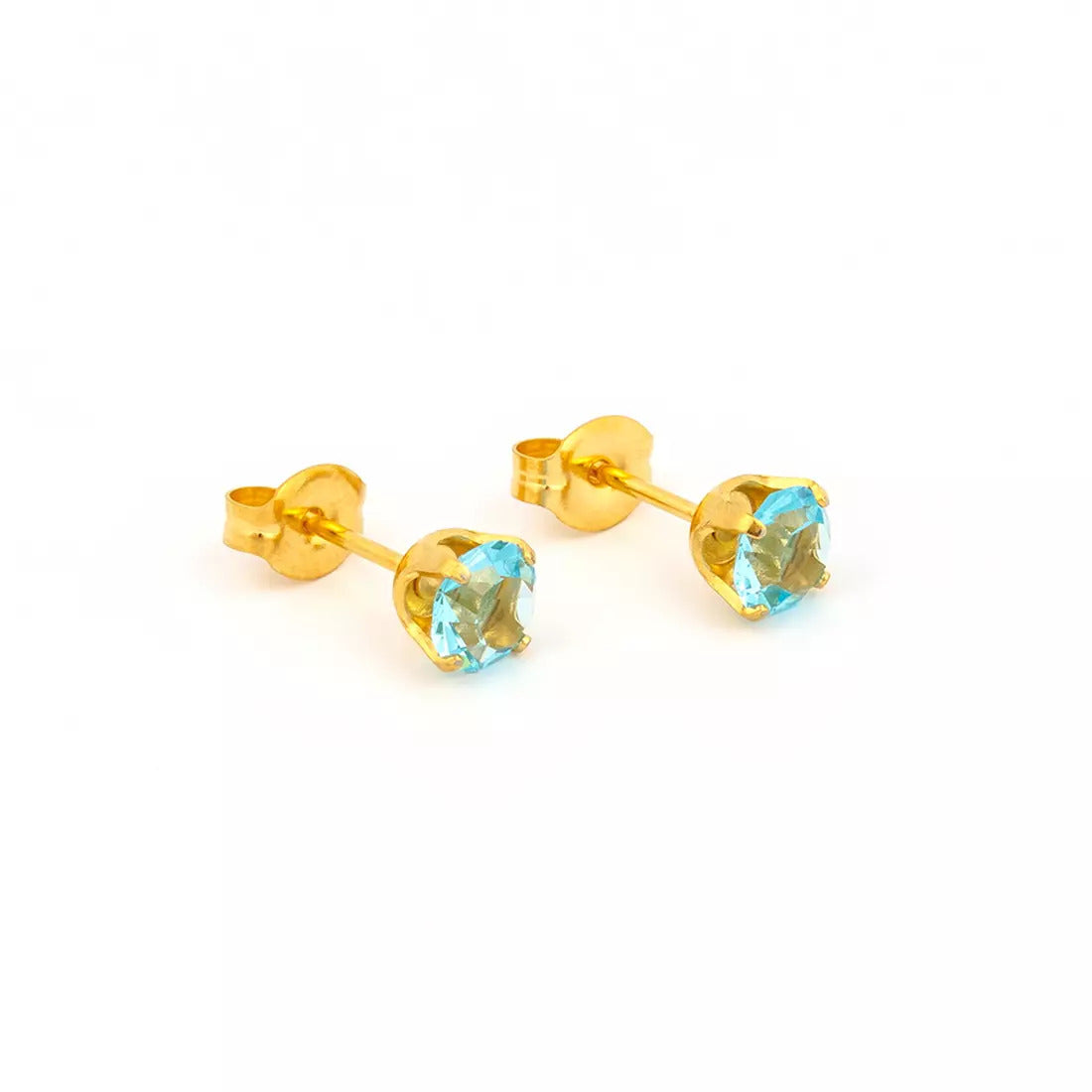 5MM March - Aquamarine 24K Pure Gold Plated Ear Studs | Ideal for everyday wear