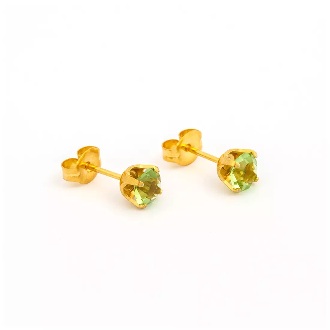 5MM August Peridot Emerald 24K Pure Gold Plated Ear Studs | Ideal for everyday wear