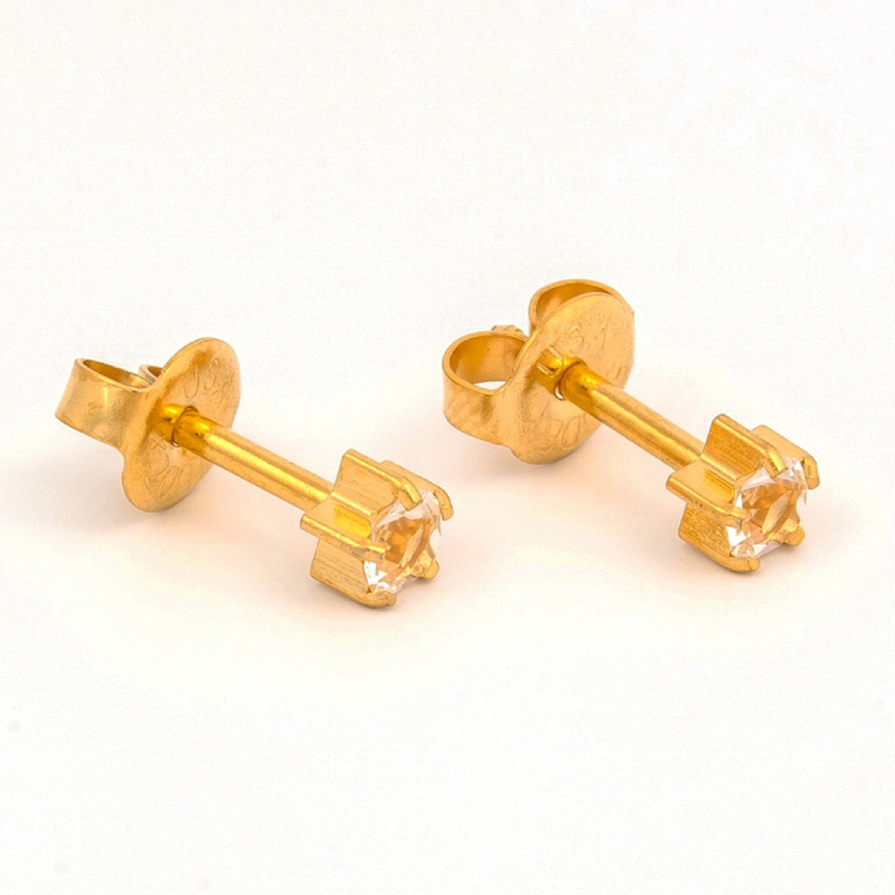 4MM April – Crystal Birthstone 24K Pure Gold Plated Ear Studs | MADE IN USA | Ideal for everyday wear