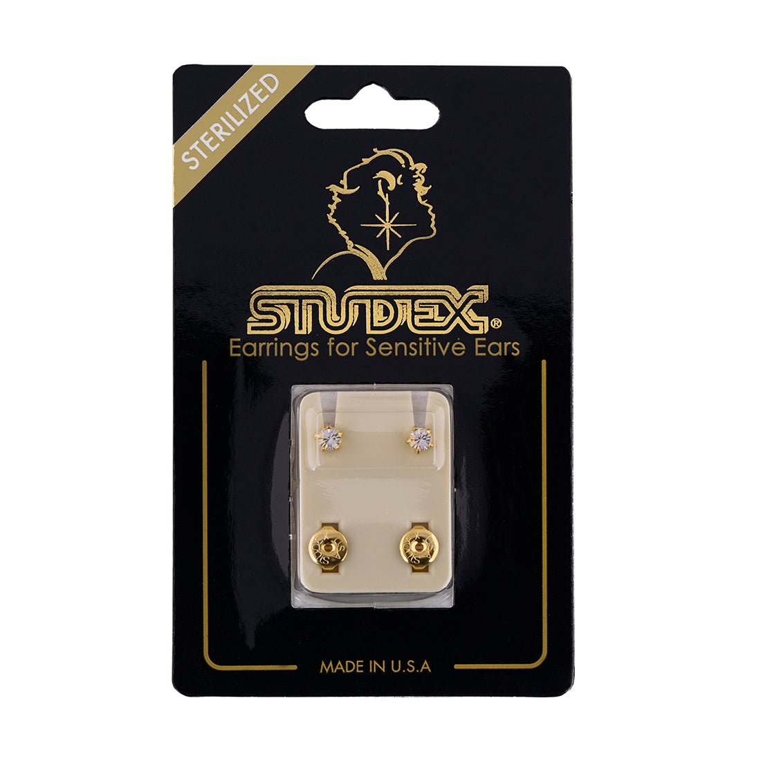 4MM April – Crystal Birthstone 24K Pure Gold Plated Ear Studs | MADE IN USA | Ideal for everyday wear