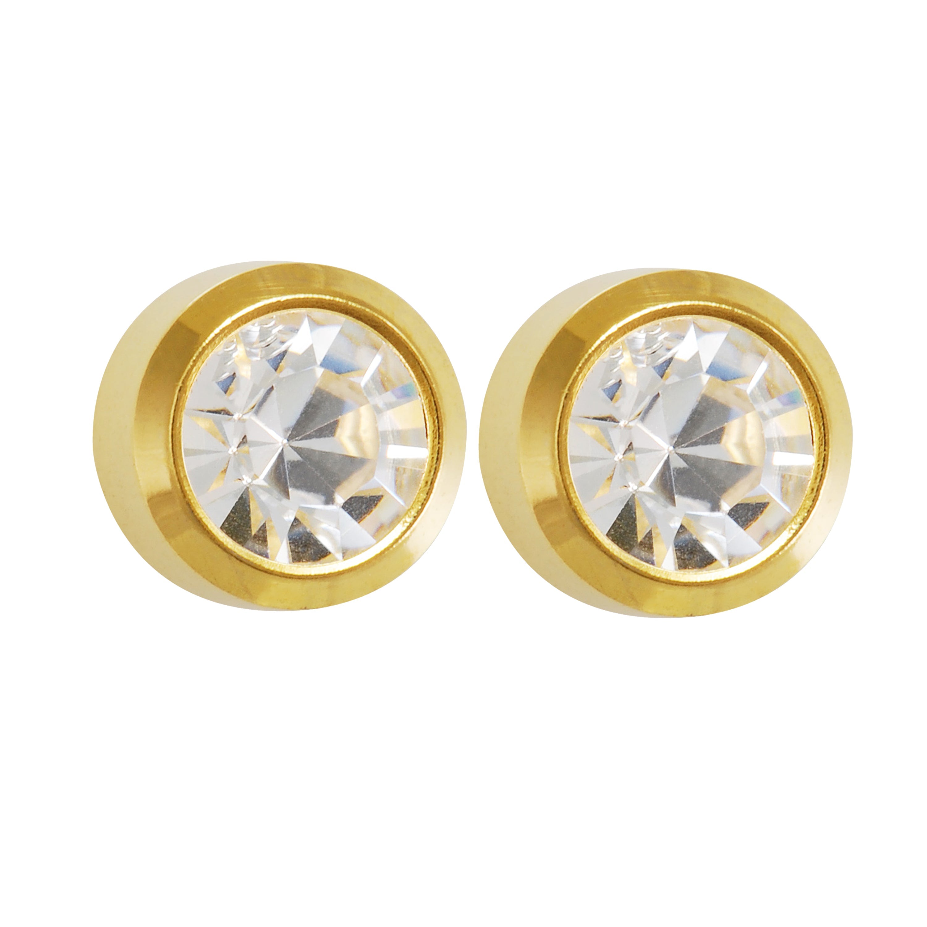4MM April – Crystal Bezel 24K Pure Gold Plated Ear Studs | Ideal for everyday wear