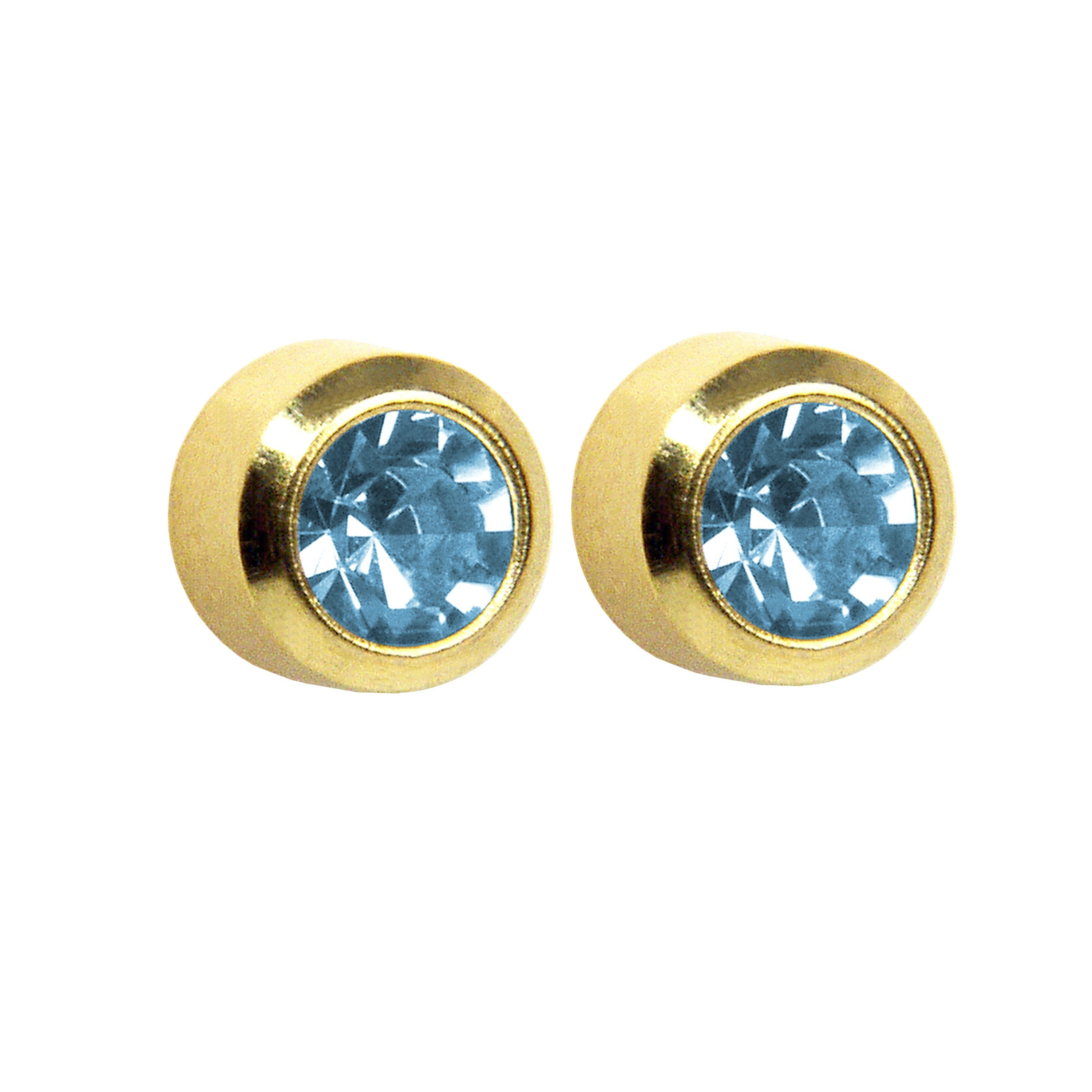 2MM March – Aquamarine Bezel 24K Pure Gold Plated Ear Studs | MADE IN USA | Ideal for everyday wear