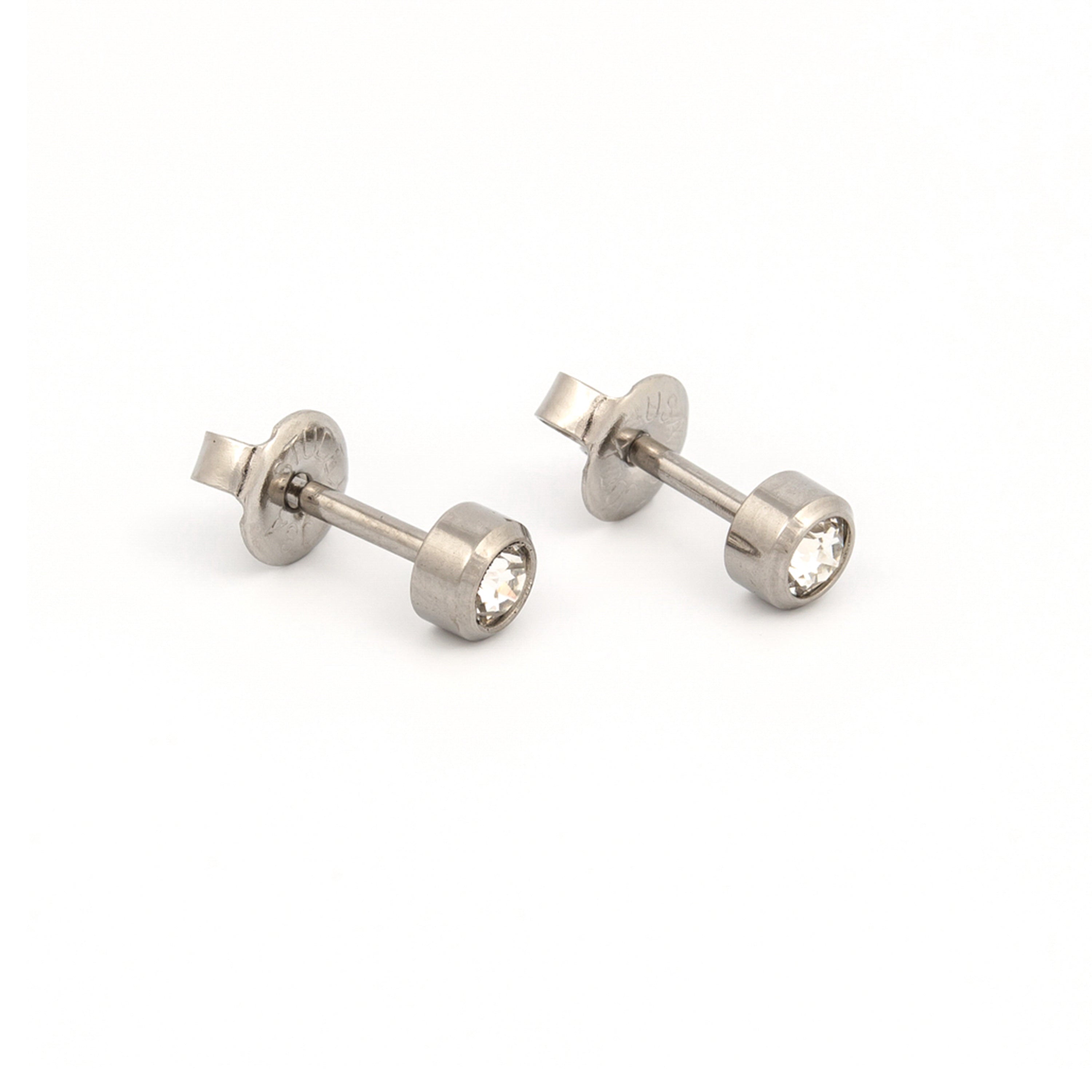 2MM April – Crystal Bezel Allergy free Stainless Steel Ear Studs | MADE IN USA | Ideal for everyday wear