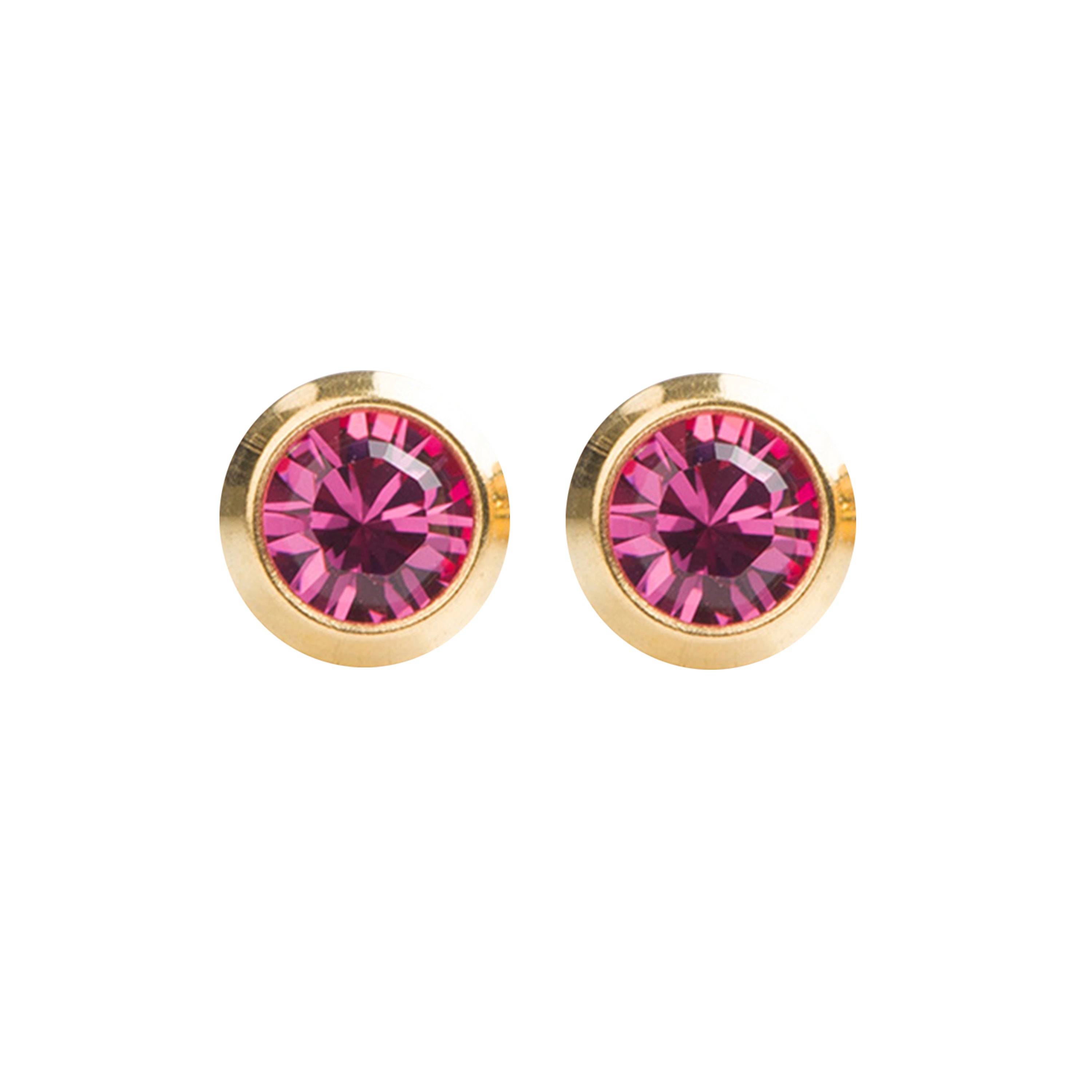 2MM October – Rose Bezel 24K Pure Gold Plated Ear Studs | MADE IN USA | Ideal for everyday wear
