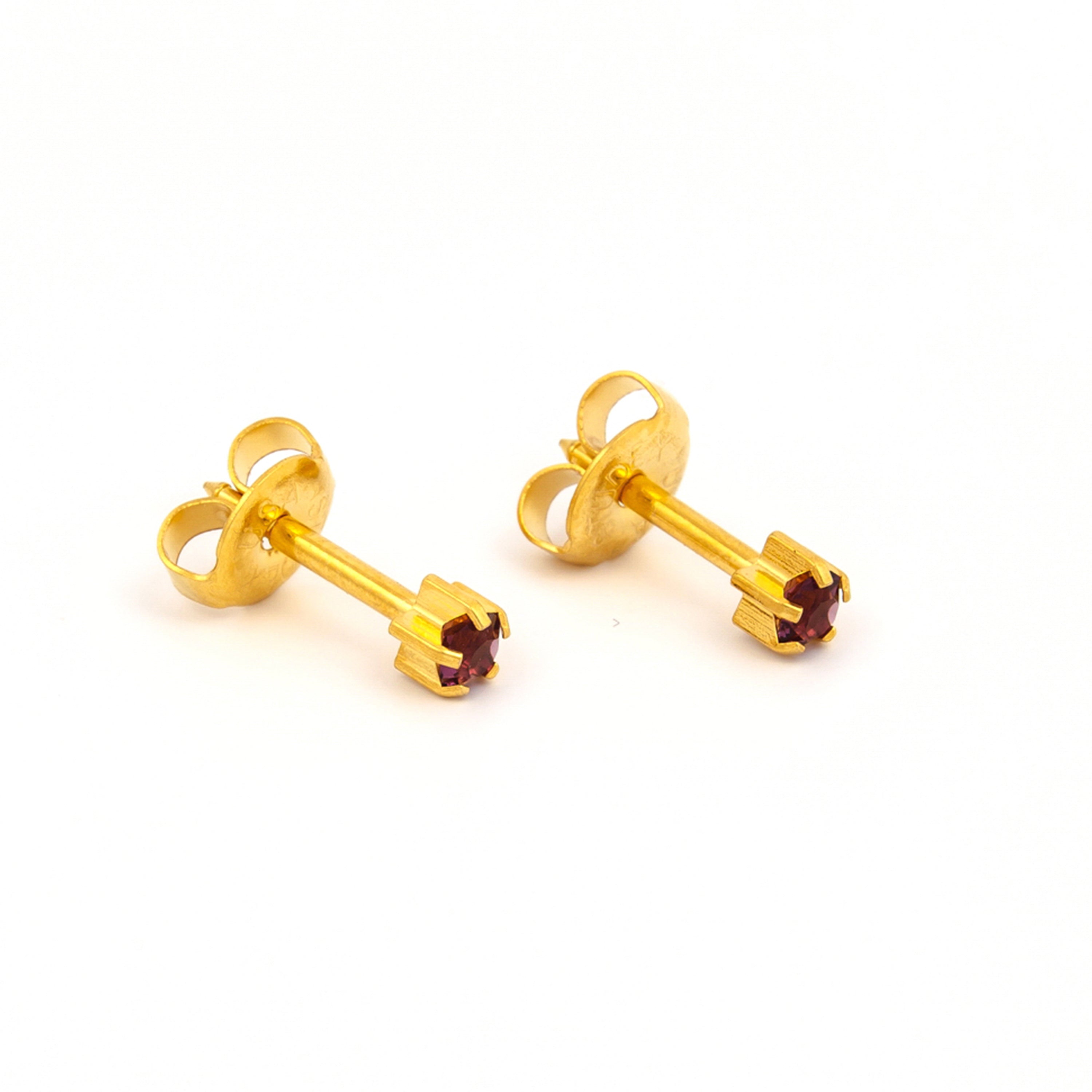 3MM February – Amethyst Birthstone 24K Pure Gold Plated Ear Studs | Ideal for everyday wear