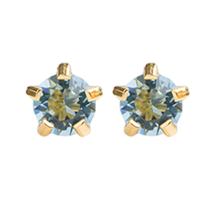 3MM March – Aquamarine Birthstone 24K Pure Gold Plated Ear Studs | Ideal for everyday wear