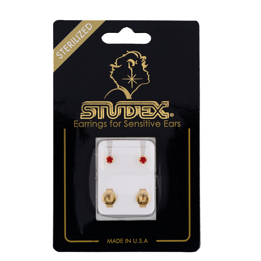 3MM July – Ruby Birthstone 24K Pure Gold Plated Ear Studs | MADE IN USA | Ideal for everyday wear