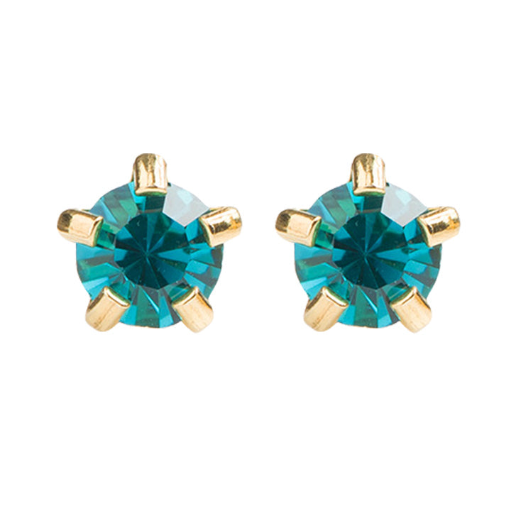 3MM December – Blue Zircon Birthstone 24K Pure Gold Plated Ear Studs | Ideal for everyday wear