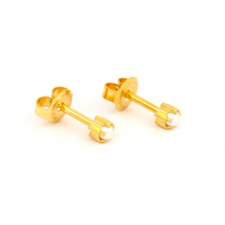 3MM Pearl 24K Pure Gold Plated Ear Studs | MADE IN USA | Ideal for everyday wear