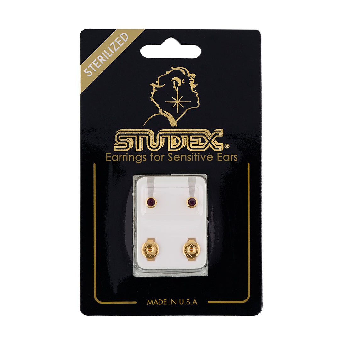 3MM February – Amethyst Bezel 24K Pure Gold Plated Ear Studs | MADE IN USA | Ideal for everyday wear
