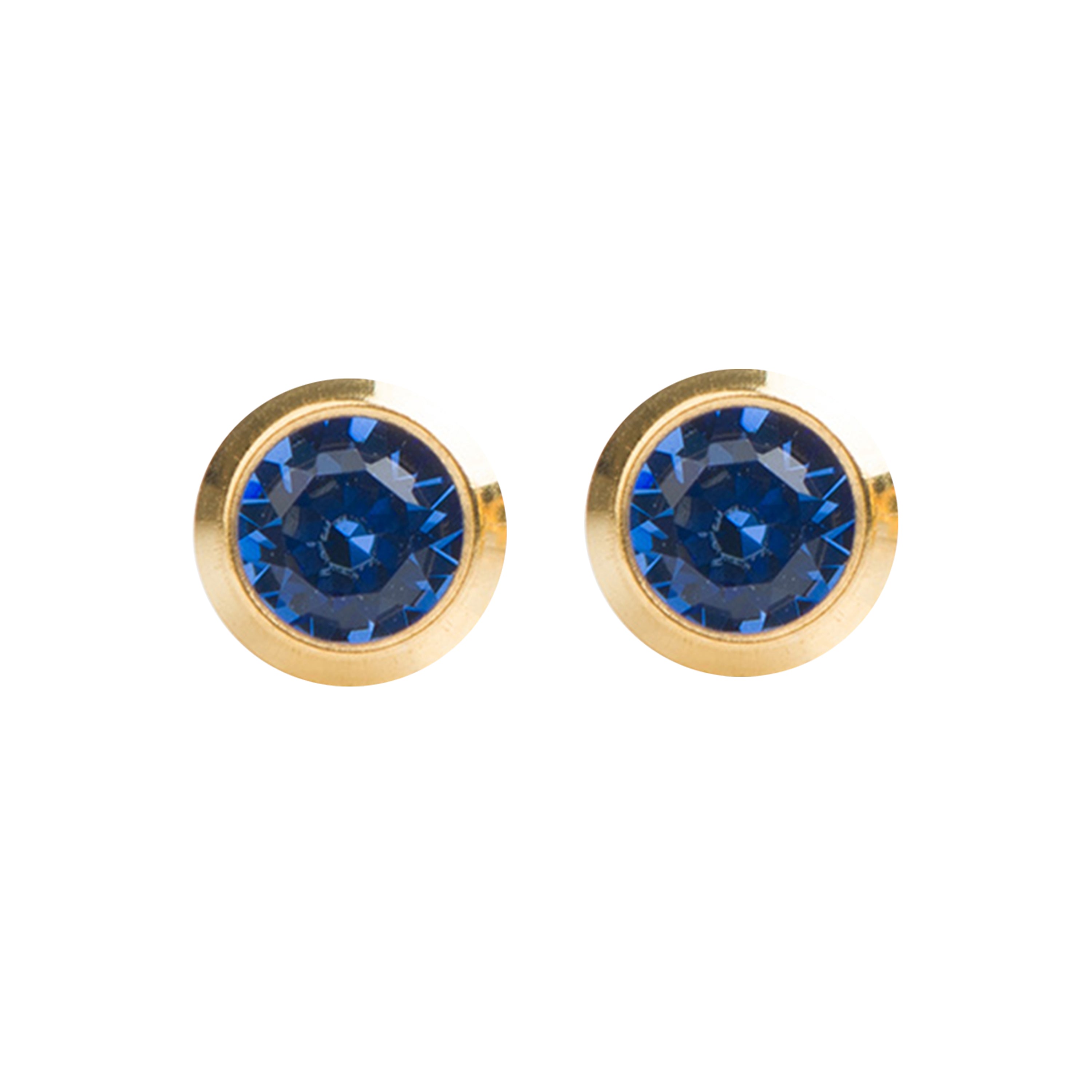 3MM September – Sapphire Bezel 24K Pure Gold Plated Ear Studs | MADE IN USA | Ideal for everyday wear