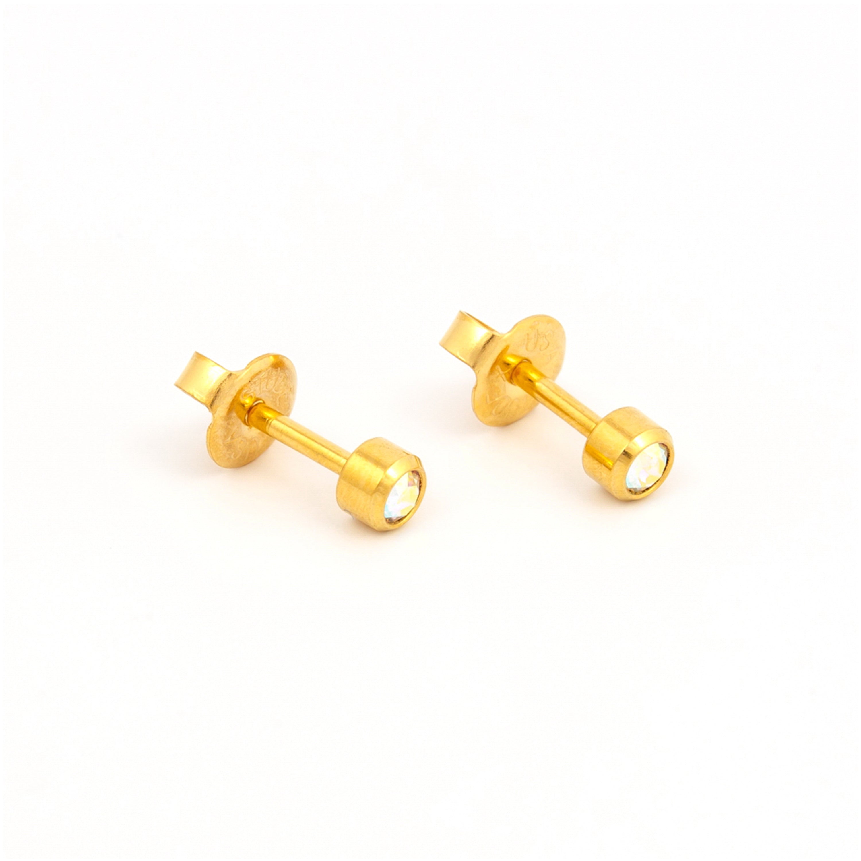 3MM Rainbow Crystal Bezel 24K Pure Gold Plated Ear Studs | MADE IN USA | Ideal for everyday wear