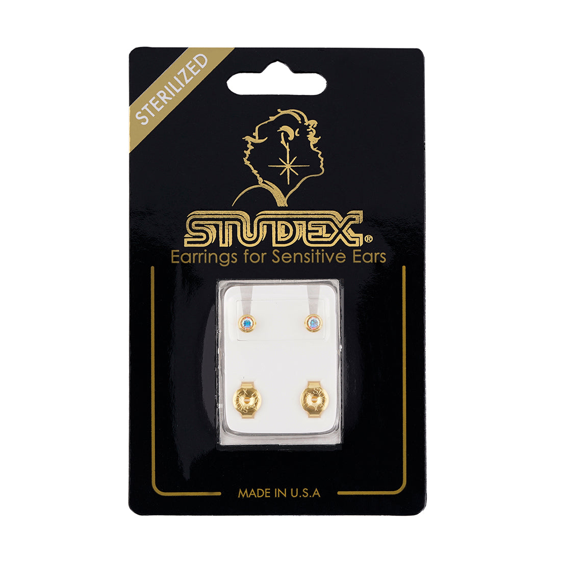 3MM Rainbow Crystal Bezel 24K Pure Gold Plated Ear Studs | MADE IN USA | Ideal for everyday wear