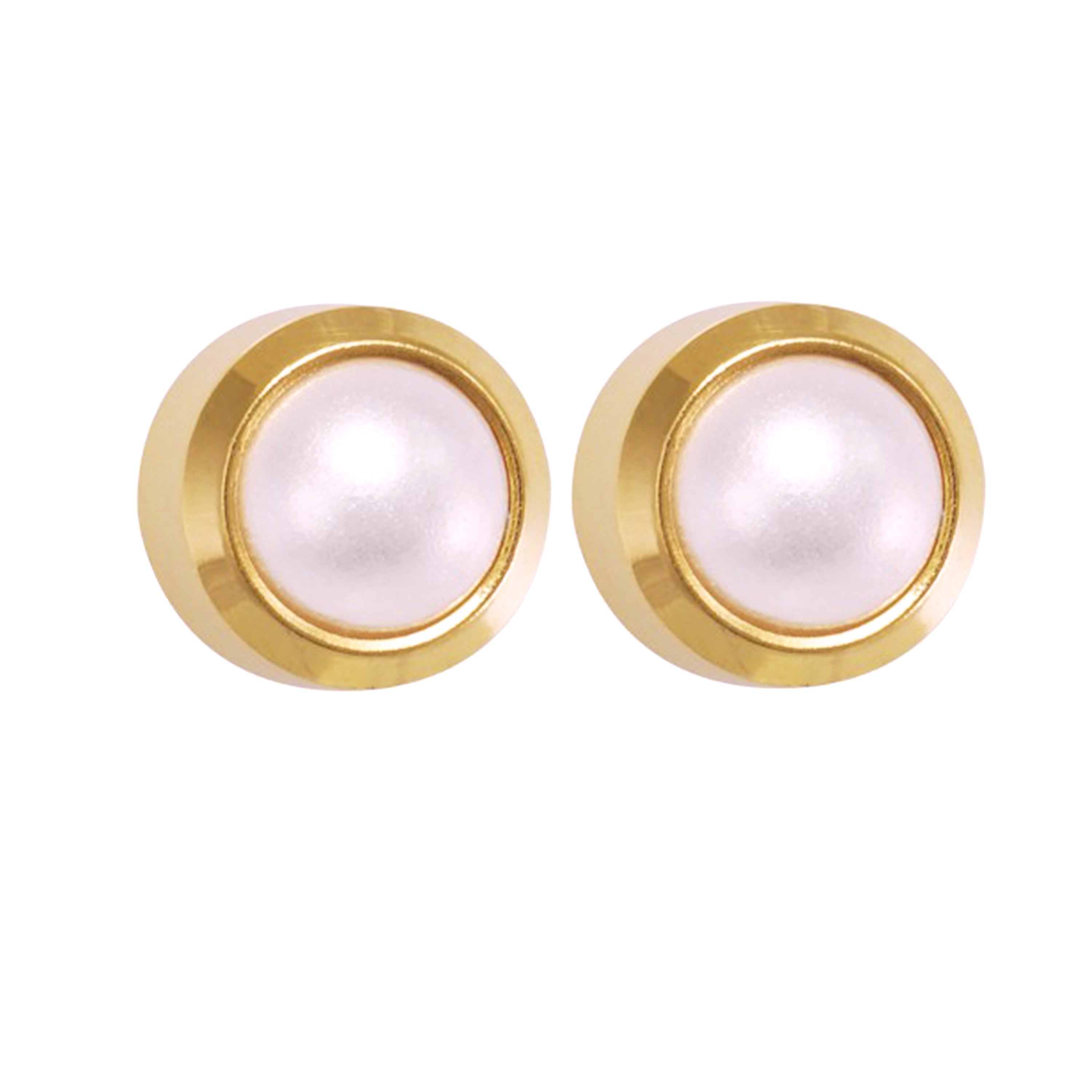 3MM White Pearl Bezel 24K Pure Gold Plated Ear Studs | MADE IN USA | Ideal for everyday wear