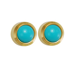 3MM Turquoise Pearl Bezel 24K Pure Gold Plated Ear Studs | MADE IN USA | Ideal for everyday wear