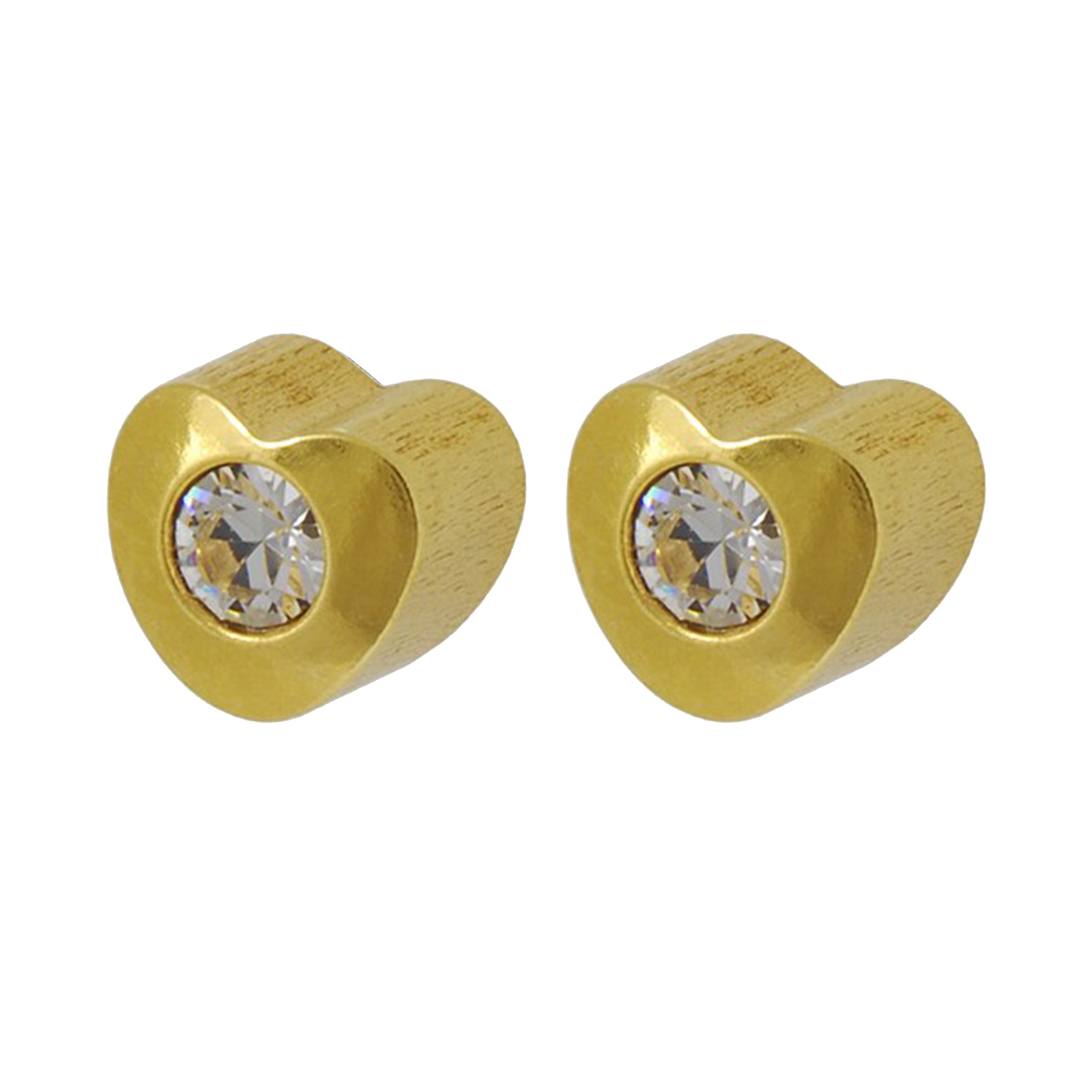 3MM Heart-Lite With Crystal 24K Pure Gold Plated Ear Studs | MADE IN USA | Ideal for everyday wear