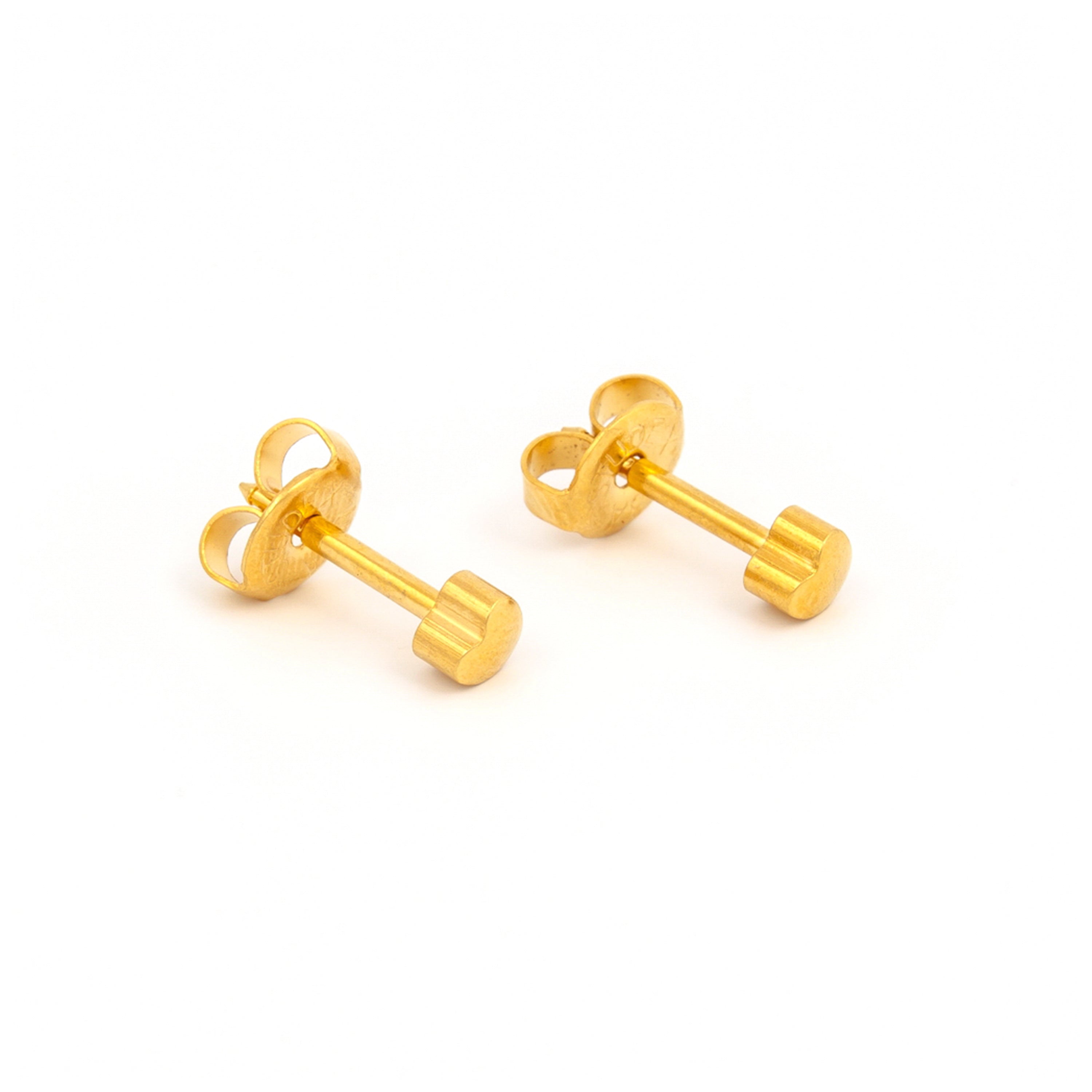3MM Heart 24K Pure Gold Plated Ear Studs | MADE IN USA | Ideal for everyday wear