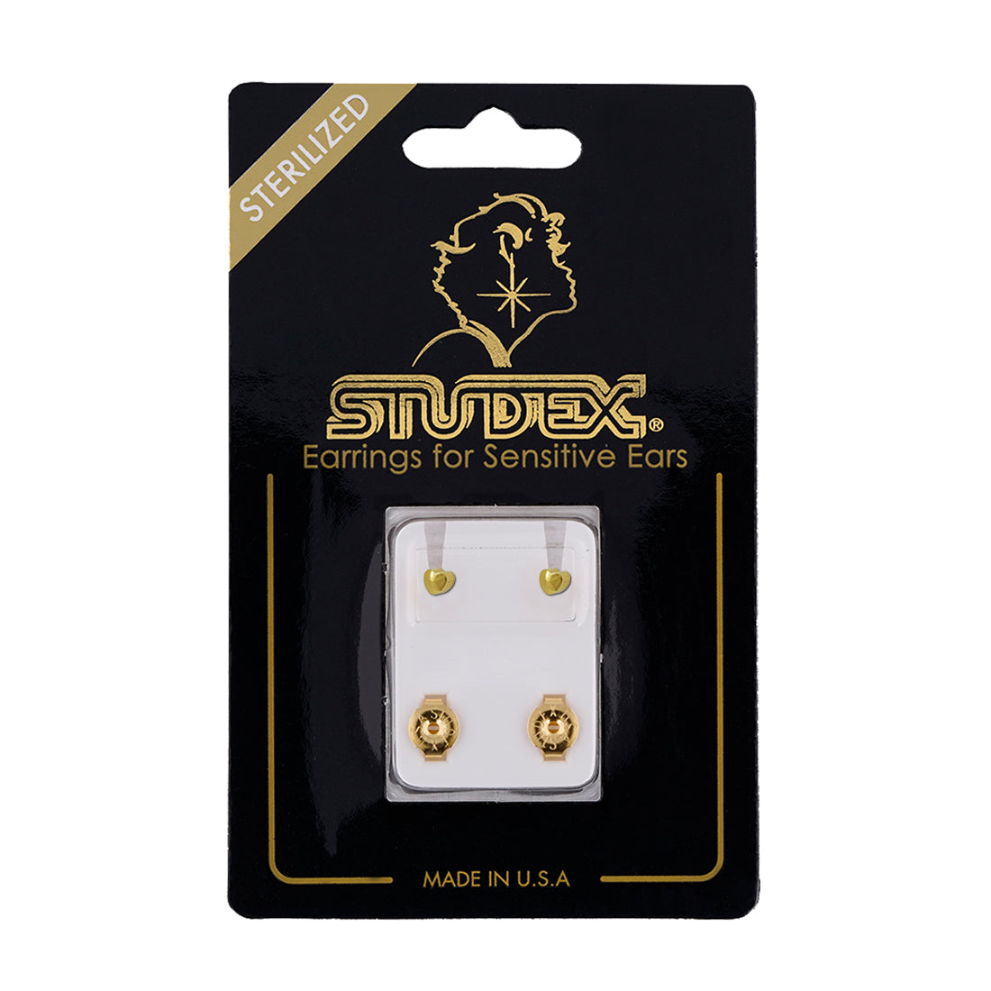 3MM Heart-Lite With Crystal 24K Pure Gold Plated Ear Studs | MADE IN USA | Ideal for everyday wear