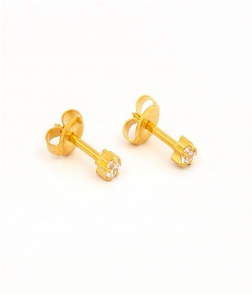 3MM Cubic Zirconia 24K Pure Gold Plated Ear Studs | MADE IN USA | Ideal for everyday wear